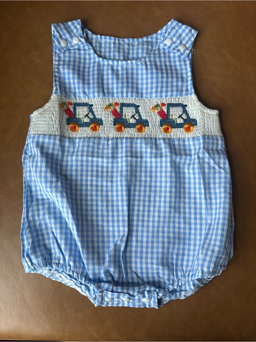 Gingham golf smocked romper